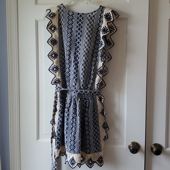 Chloe Laetitia Collection Paris Cotton Eyelet Dress Blue Cream Small MEDIUM - Picture 6 of 10